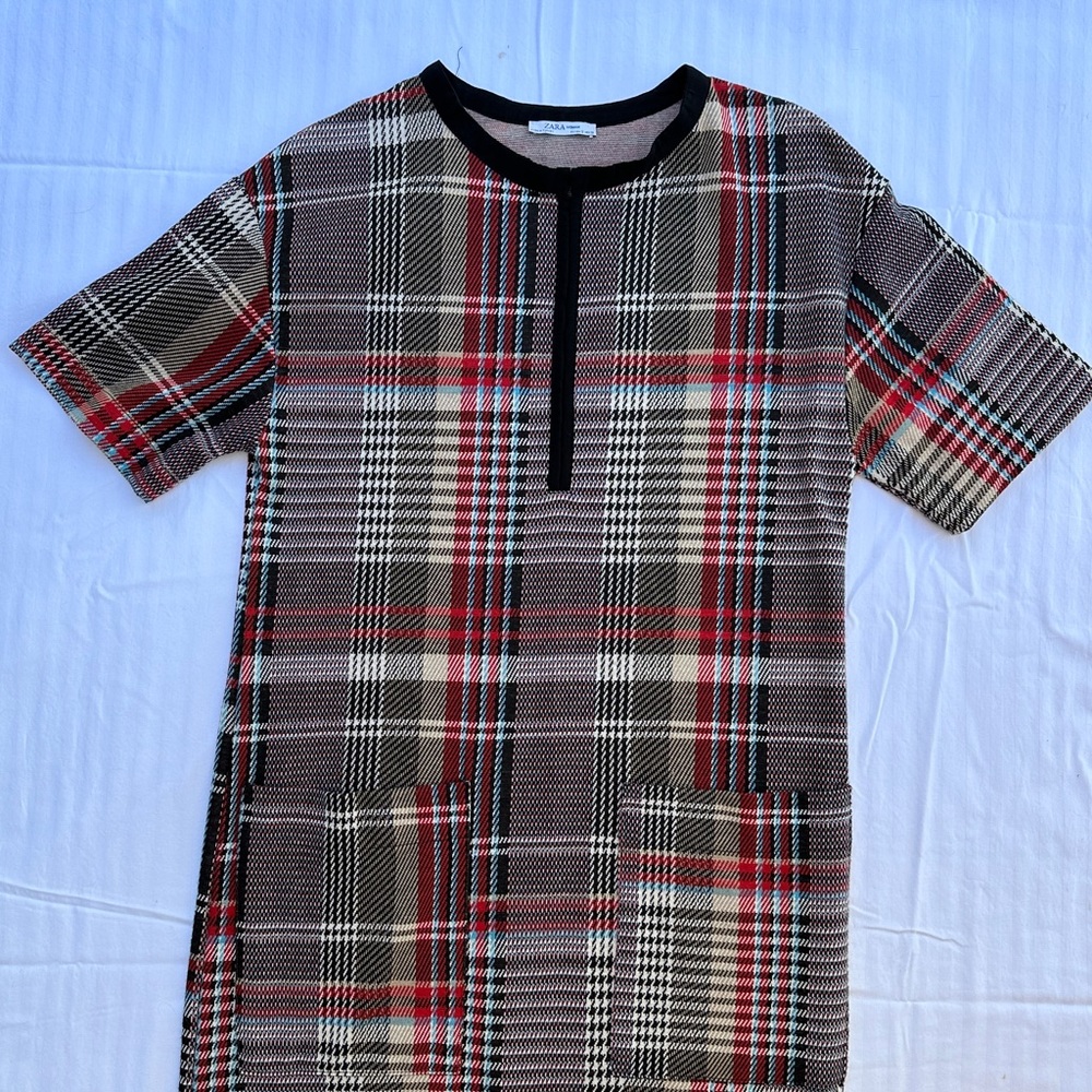 Zara Woman Checked Midi Dress With Pockets, Size S